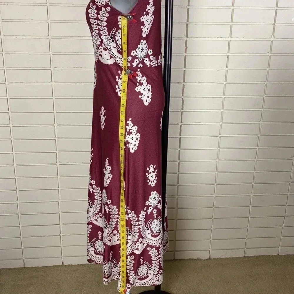 NWT burgundy floral lace print maximalist maxi feminine shift dress medium - Picture 10 of 12